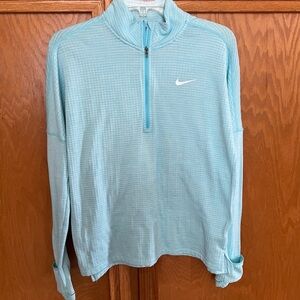 Nike Running Dri-Fit Top Size M lightweight Blue thumb hole &Hand Warmer 1/4 Zip
